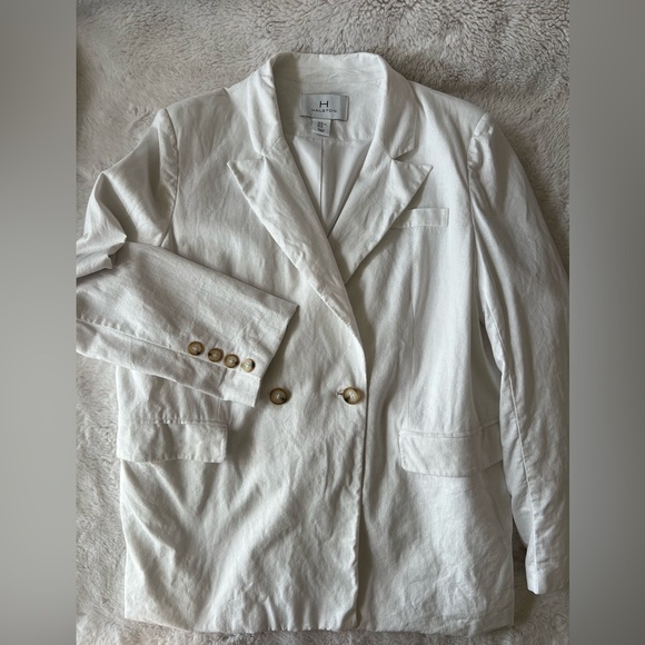 Halston Women's White Linen Blend Blazer - Picture 3 of 11